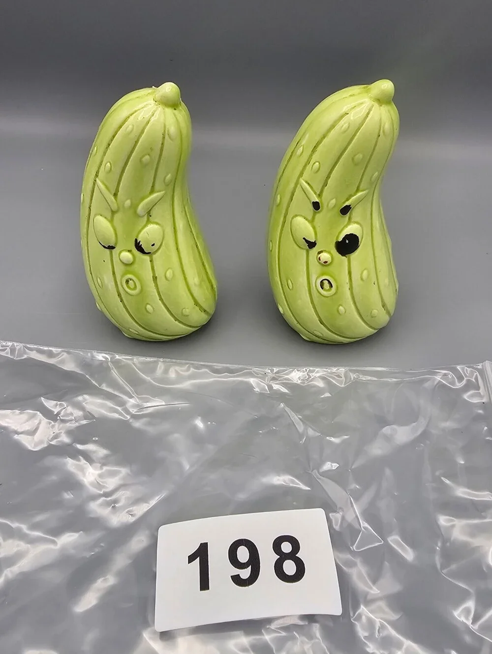 Vintage Ceramic Pickle Salt and Pepper Shakers Set